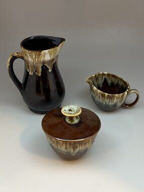 Vintage Lot of Barn Drip Sugar Bowl, Creamer and Pitcher